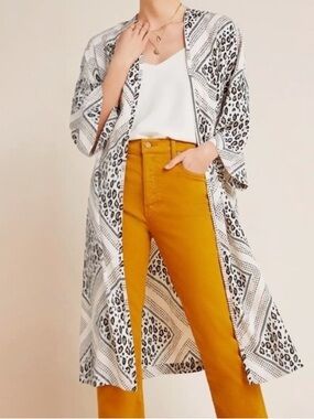 NWT Anthropologie leopard CHEETAH Patterned Open-Front Duster Cardigan